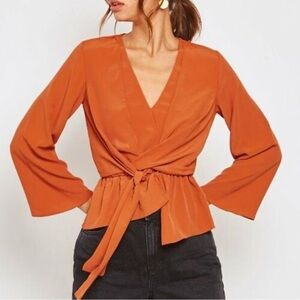 Topshop Orange Wrap Blouse with Tie Front and V-Neckline

#1088